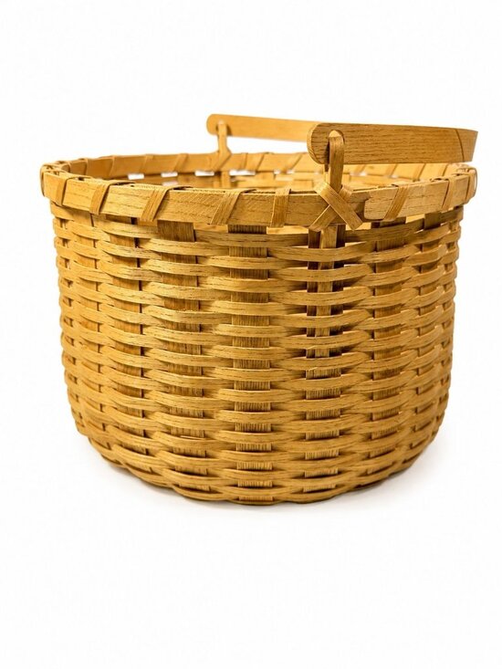 Other - Amish Handwowen Swinging Handled Basket Vintage Light Wood Handmade Decorative